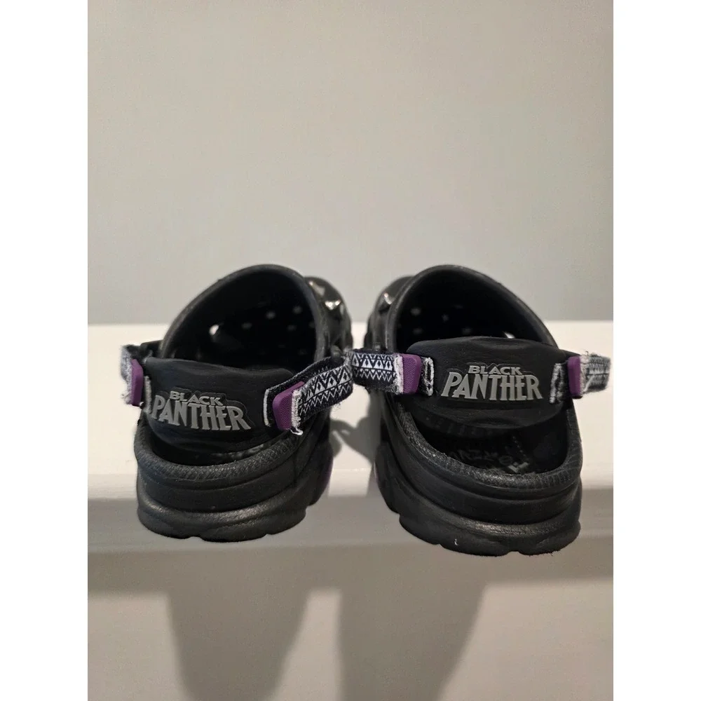 Crocs Kids Black Panther All-Terrain Clogs Black Silver Purple Size 12 Marvel